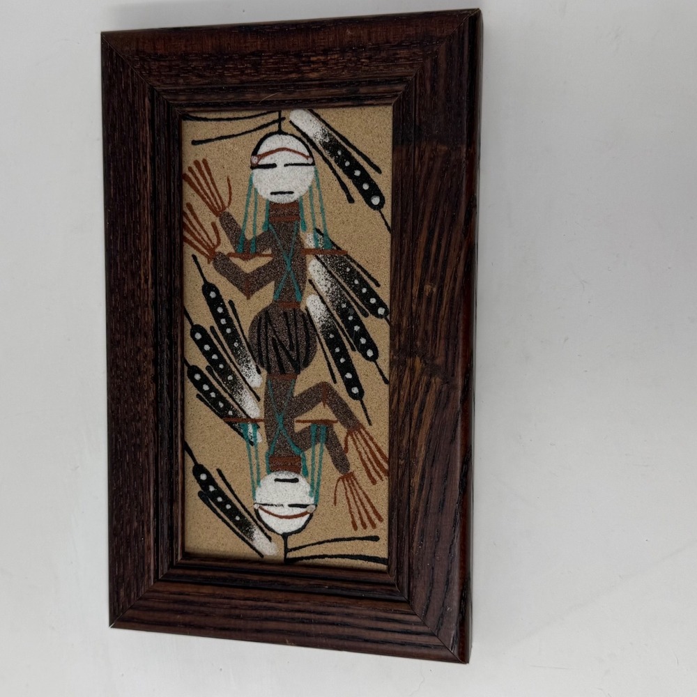 Navajo Sand Painting Yei Figures Framed Native American Art 7.75x4.25